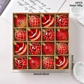 Set di 16 palline di Natale rosse con finiture glitterate e dipinte in scatola kraft - Rosso