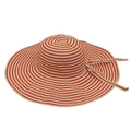 Macro view of red and white striped sun hat texture with decorative bow ribbon detail - One Size (13cm Brim) / Orange & Beige (Bow)