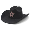 Black faux suede western cowboy hat with a sparkling rhinestone star emblem for parties - Black