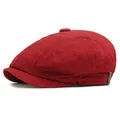 Vintage burgundy cotton canvas baker boy hat with retro metallic button detail - M (56-58cm) / Burgundy