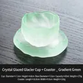 Service à thé en verre dégradé vert clair avec texture de glacier et soucoupe de 60ml - Dégradé Vert (Tasse + Tapis)