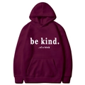Unisex oversized burgundy hoodie with 'be kind' letter print and kangaroo pocket - S / Burgundy
