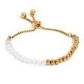 Adjustable 18K gold plated steel bead and clear acrylic bead drawstring bracelet - 4MM Bead Stitching Style