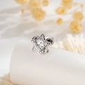 Elegant silver star planet earring with zircon studs on a white pedestal display - Star (Single) (A912)