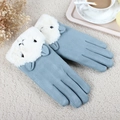 Gray suede gloves for women with cute white sheep plush decor for winter warmth - Cat / Cyan