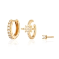 Three-piece golden earring set featuring star pendant and cubic zirconia studs - Gold Star Zircon 3-Piece Set (#9)