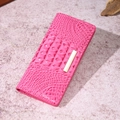 Fuchsia crocodile embossed leather long wallet with elegant gold metal buckle - Rose Red