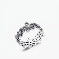 S925 sterling silver vintage daisy flower ring with sparkling zircon stones - US Size 5