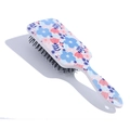 Square plastic air cushion hair brush featuring blue and pink floral pattern on white base - Blue Flower