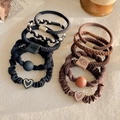 Set of 10 high-elastic hair ties in black and brown styles with heart and bead accents - 2# Black And Coffee
