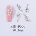 Detailed view of 7x16mm alloy nail charm with hollow triangle and teardrop rhinestones - Silver Base Colorful White Moonlight (9666)