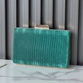 Elegant emerald green pleated satin clutch bag with gold metallic rectangular clasp - Green