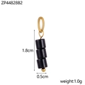 Macro view of natural black stone bead pendant with gold ring and size measurements - Black