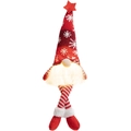 Lighted Christmas gnome plush with red knit snowflake hat and warm LED glowing beard - Red Star Knit Hat Long Leg Glowing Rudolph
