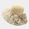 Cappello da sole in paglia da donna con grande fiocco e tesa larga anti-UV - M (56-58cm) / Beige