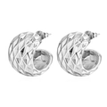 Vintage silver stainless steel half-round hoop earrings with geometric diamond texture - Polka Dot Rhombus Texture / Silver
