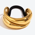 Elegant 18K gold-plated heart charm elastic hair tie with a black high-stretch band - Symmetrical Double Waterdrop Hair Rope-Gold