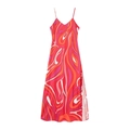 Vestido largo con estampado abstracto rojo y naranja, espalda descubierta y escote V - S / Rojo Floral