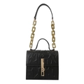 Chic black crocodile pattern leather handbag with elegant gold chain strap and buckle - Black