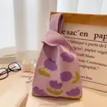 Purple tulip knitted tote bag with thick floral fabric and single handle closure - Tulip Purple