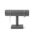 Single tier T-bar jewelry display stand in dark grey velvet with necklace and bracelet - Bracelet Bangle Stand