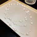 Elegant multi-layer vintage necklace with white imitation pearls and fine gold chains - Extra Long Multi-layer Pearl Necklace