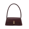 Retro French dark red baguette shoulder bag with smooth leather and gold buckle - Dark Brown