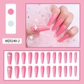 Detail of pink long coffin press-on nails with rhinestones and plain matte finish - MZ0240-2 Pink Full Rhinestone Style