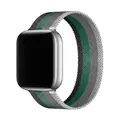 Detail of silver Milanese loop metal watch band with black and green center stripes - 55 White With Gray Green And Black / 38/40/41/42mm