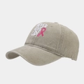 Détail de casquette vintage kaki avec ruban rose et broderie Never Give Up - Réglable / Kaki clair