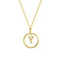 Elegant gold titanium necklace featuring a micro-pave zircon letter Y pendant for women - Letter Y (S-N051-Y)