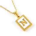 18K gold plated stainless steel necklace featuring a shell-inlaid rectangle letter N pendant - Letter N (Includes Chain)