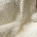 Handmade chunky knit blanket in white chenille yarn with thick woven texture - 25*100cm / Milky White