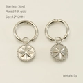 Polished silver stainless steel starburst pendant hoop earrings with 18K gold plating - Eight-pointed Star Style (ZYS993) / Steel