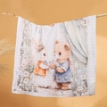 6-lagige Mull-Babydecke aus Baumwolle mit niedlichem Hasen- und Bärenmuster in Off-White - Tierhochzeit / 6-Lagig 110*110cm
