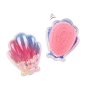 Shell-shaped hairbrush with blue-pink gradient, pink bristles, and star sequins inside - Shell Shape / Gradient Pink