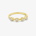 Golden S925 sterling silver ring featuring alternating pearls and cubic zirconia stones - US 6 / 344-Pearl & Zircon / 18K Gold