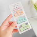 Three-piece set of matte pastel small hair claw clips in pink, blue, and green for women - Blue Series - Square