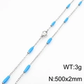 Titanium steel necklace featuring sky blue tube beads and lobster clasp, 3g weight - Steel Sky Blue (KN232234-Z)