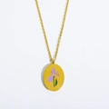 Vintage gouden ovale ketting met paarse iris hanger aan een fijne schakelketting - Februari Iris