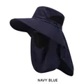Navy blue wide brim outdoor sun hat with detachable face mask and neck flap shield - One Size(56-58cm) / Navy Blue