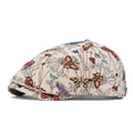 Beige Schiebermütze mit bunten Schmetterlings-Stickereien und Jacquard-Struktur - Sechs-Panel / Khaki