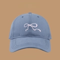 Summer sun visor baseball cap in haze blue with delicate pink bow embroidery - Side Astronaut Embroidery Baseball Cap / Blue