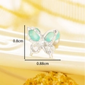 Silver butterfly ear stud with light green enamel and zircon stones, 0.88cm x 0.8cm size - Silver Green White Butterfly Style (A315-6#)