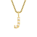 Elegant gold plated titanium steel box chain necklace with a pearl inlaid letter J pendant - Letter J - Gold