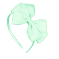 Close-up of light green handmade ribbon bow headband for girls with grooved texture - Light Green