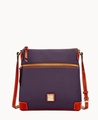 Pebble leather crossbody bag in deep purple with contrasting reddish brown leather trim - Grape Purple
