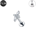 Silver F136 titanium internal thread labret stud with zircon flower marquise design - Silver Flower
