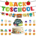Colorful Welcome Back to School banner set with school bus and apple cupcake toppers - Back to School Banner/Cake Topper/Cupcake Toppers Set