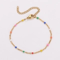 Chic 18k gold plated stainless steel chain bracelet with colorful enamel beads - Gold-Mixed